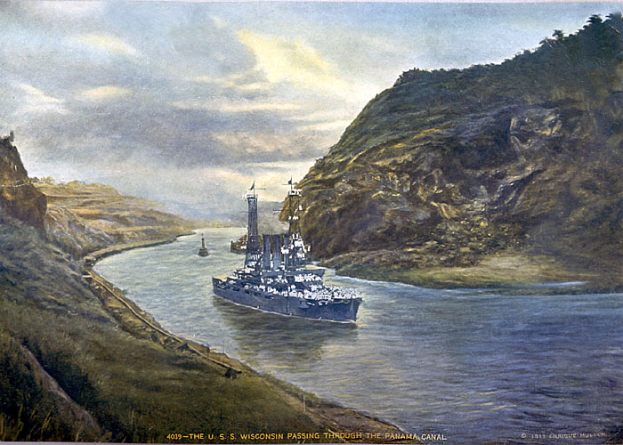 188 BB-9 USS Wisconsin passing through the Panma Canal. This was in a 1917 calendar.